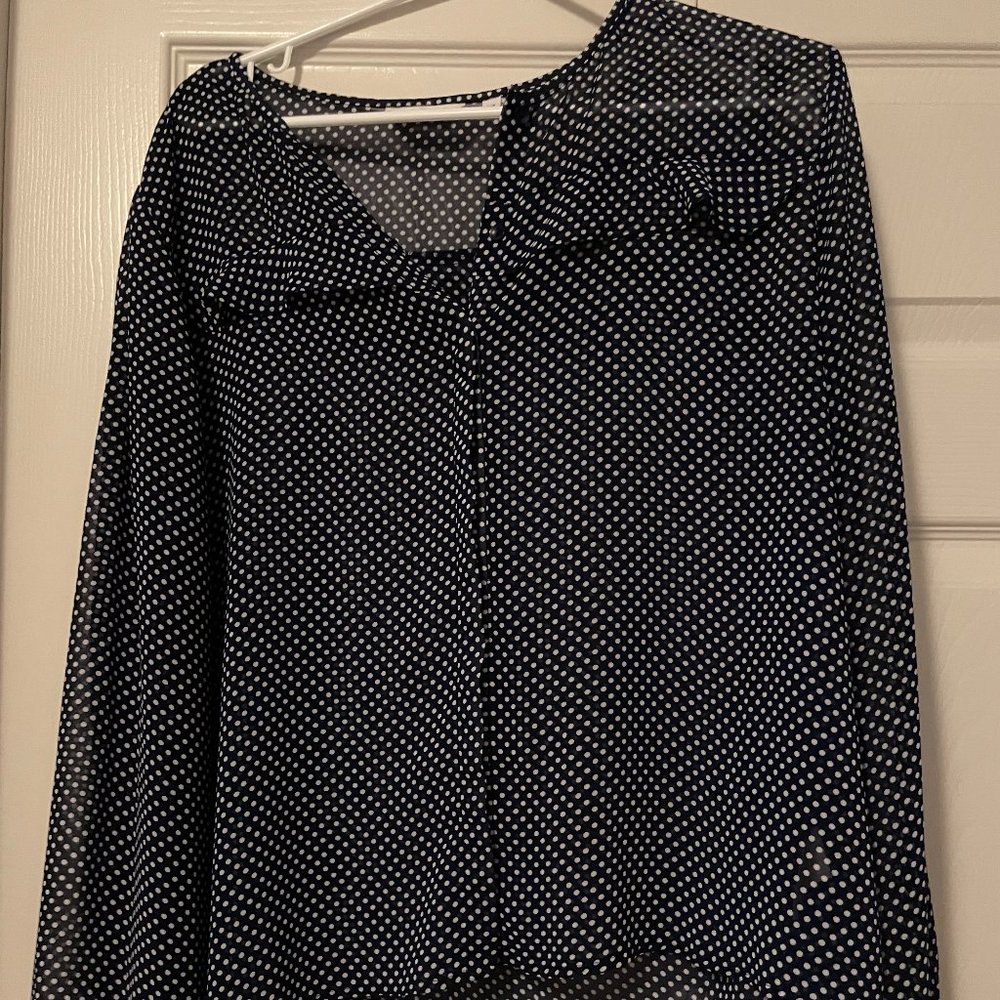 Blue with white poke-a-dots long sleeve blouse from Reitmans